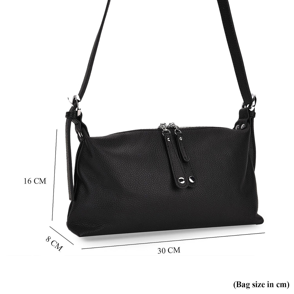 100% Genuine Leather Full Grain Crossbody Bag with Adjustable Strap - Black 8160703 8