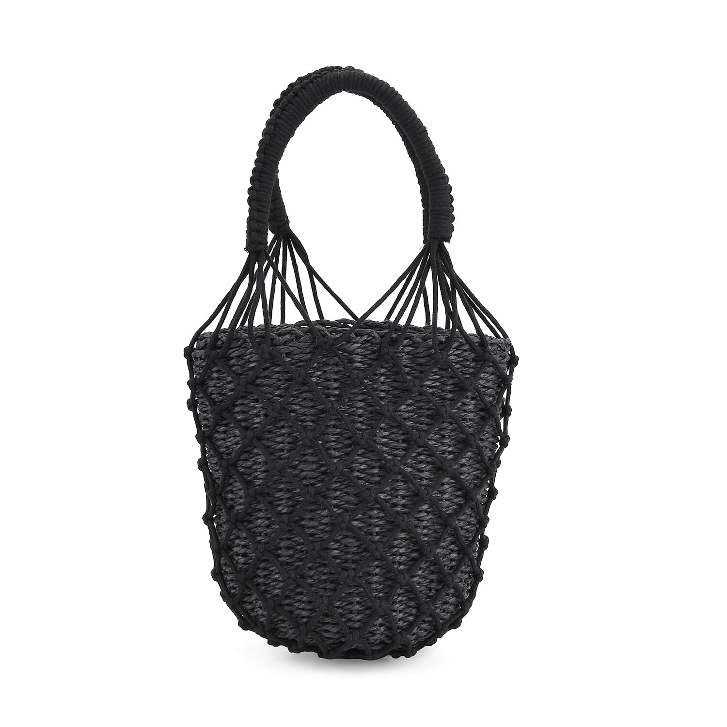 Bohemian Style Fishnet Bucket Bag - Black 8044496 0