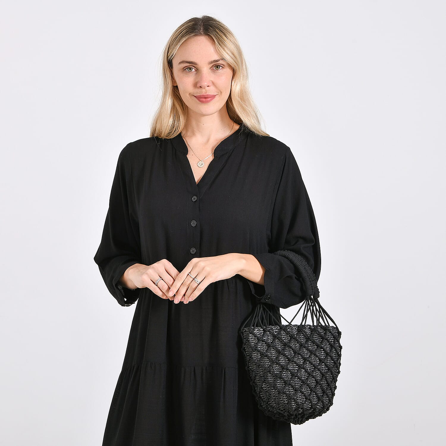 Bohemian Style Fishnet Bucket Bag - Black 8044496 2