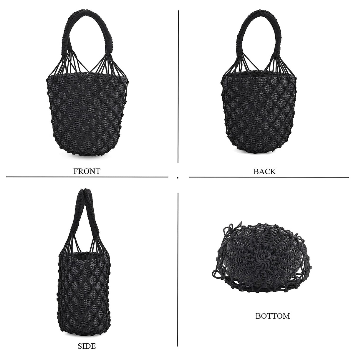Bohemian Style Fishnet Bucket Bag - Black 8044496 4