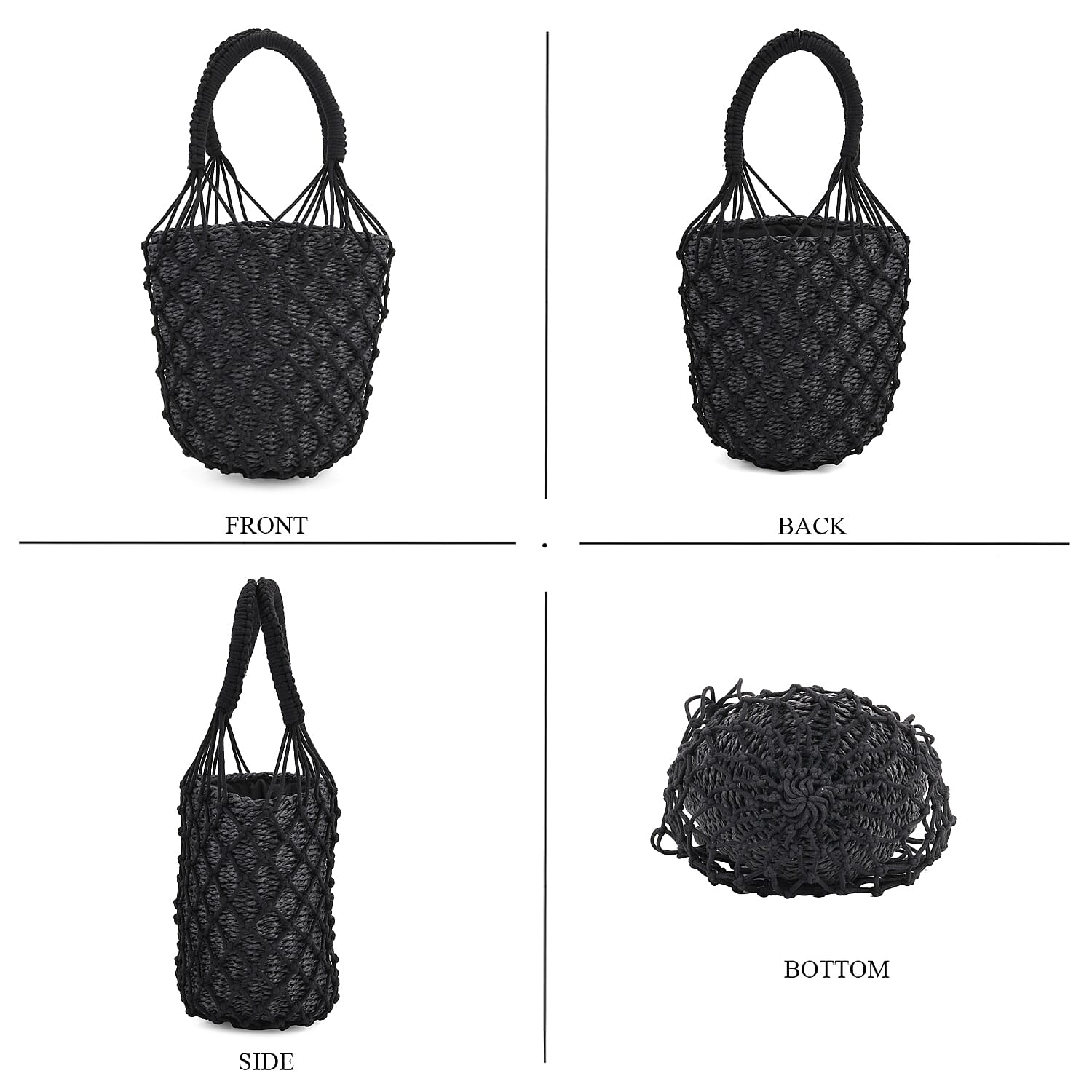 Bohemian Style Fishnet Bucket Bag - Black 8044496 4