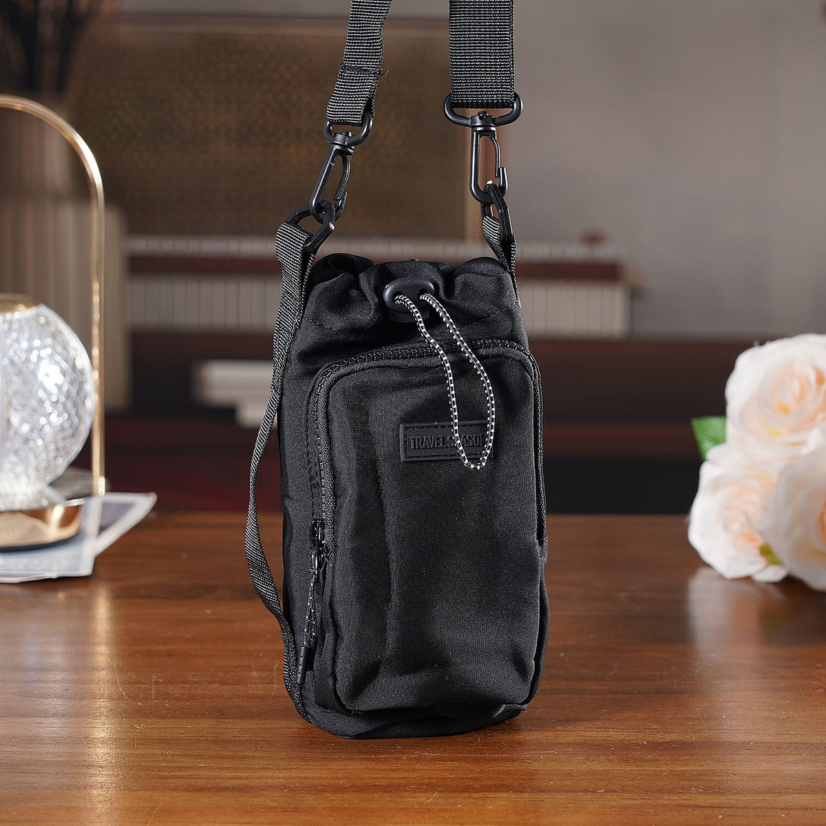 Insulated Style Coffee-Water Bottle Carrier with Wide Crossbody Strap - Black 8430904 2