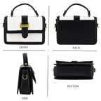 Designer Inspired Structured Two-Tone Top-Handle Handbag with Adjustable Crossbody Strap - Metallic Buckle - Black - White