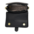 Designer Inspired Structured Two-Tone Top-Handle Handbag with Adjustable Crossbody Strap - Metallic Buckle - Black - White