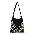 Granny Square Pattern Crochet Slouchy Tote Bag - Black White