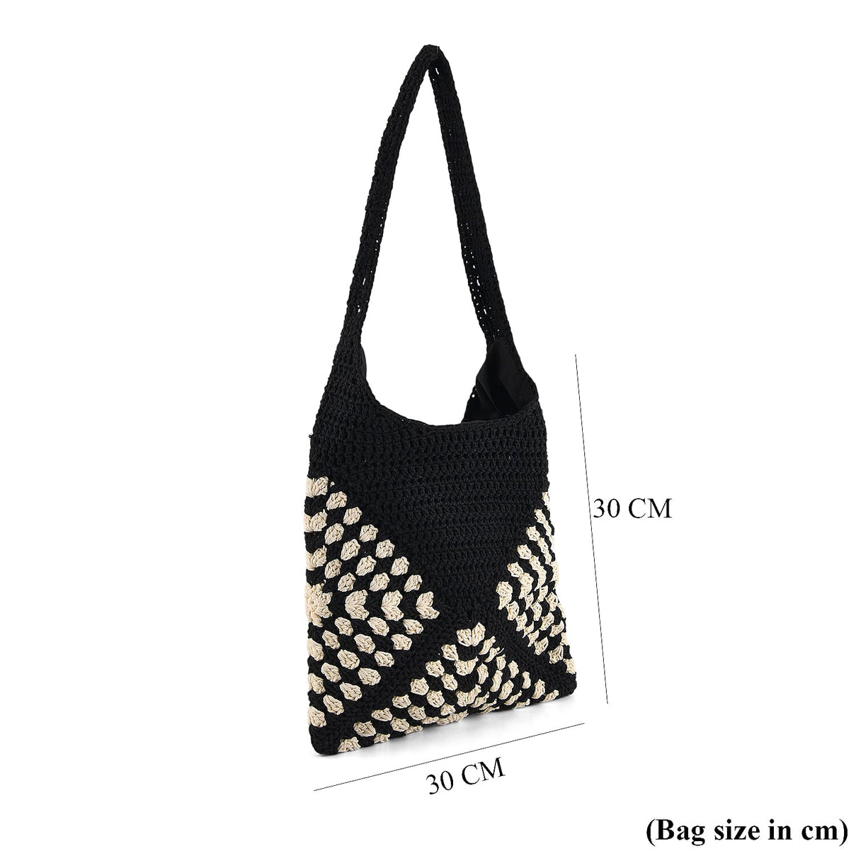 Granny Square Pattern Crochet Slouchy Tote Bag - Black White V32513182 8