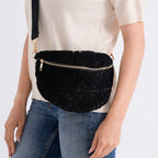 Crochet Crescent Sling Bag with Adjustable Strap - Black