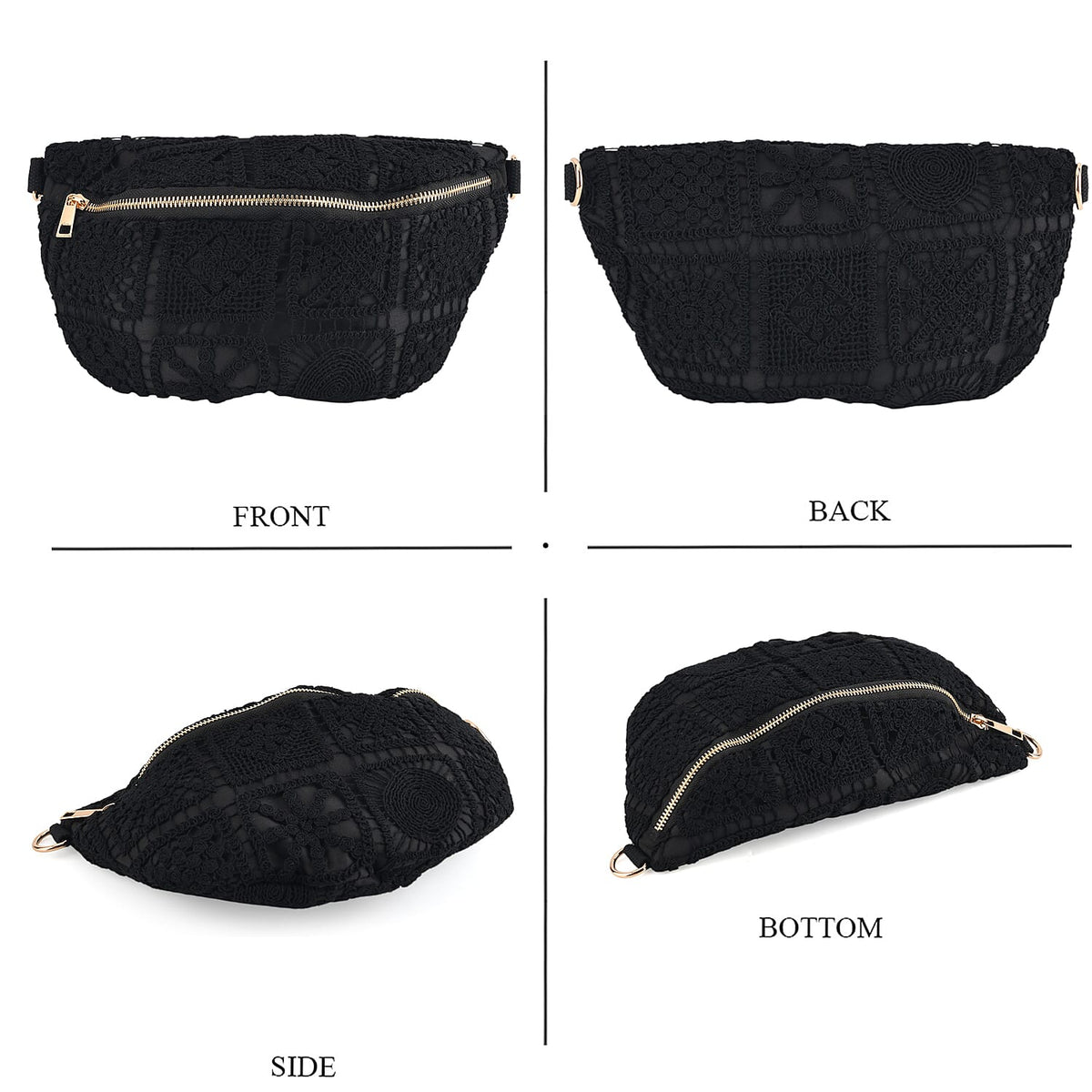 Crochet Crescent Sling Bag with Adjustable Strap - Black V32527490 4