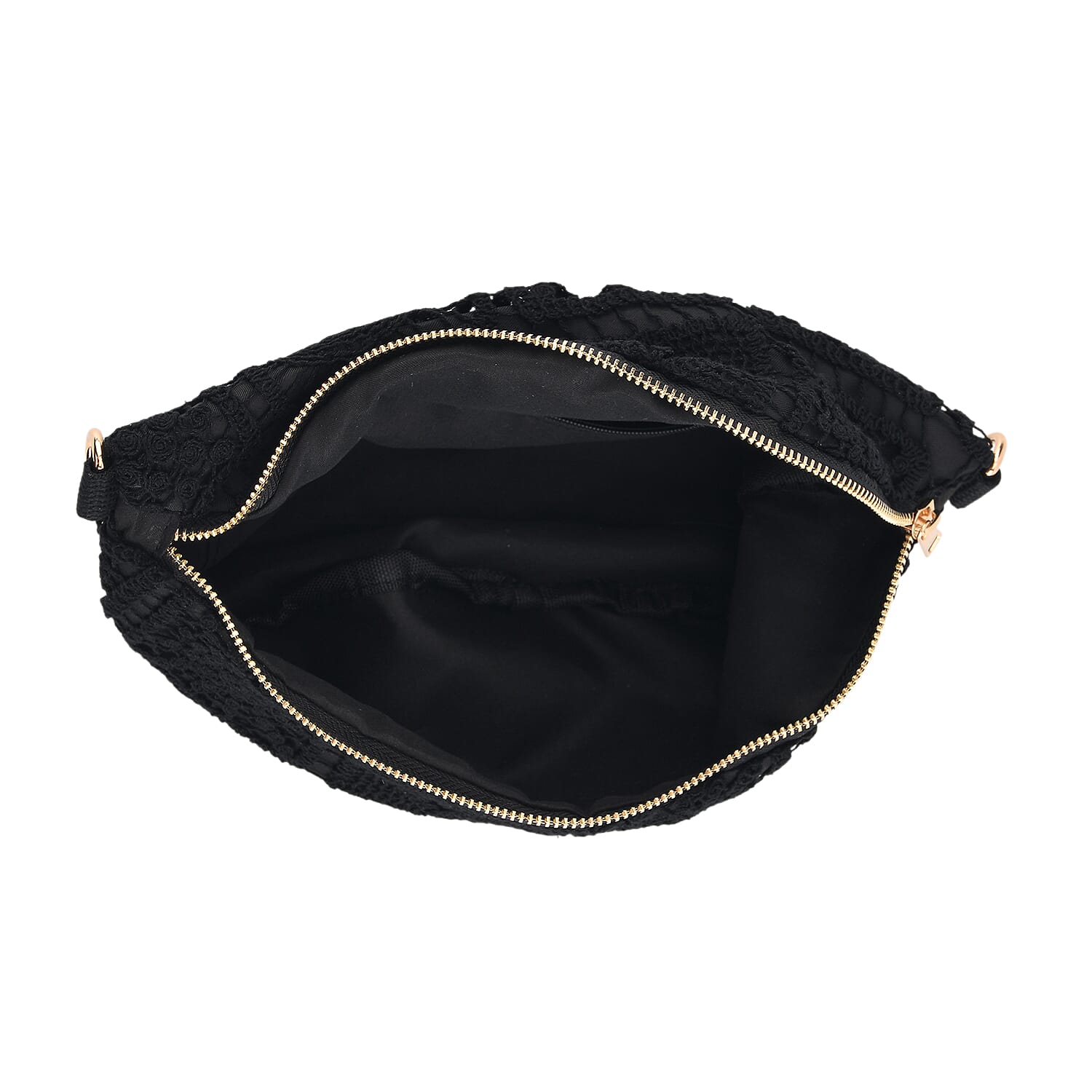 Crochet Crescent Sling Bag with Adjustable Strap - Black V32527490 5