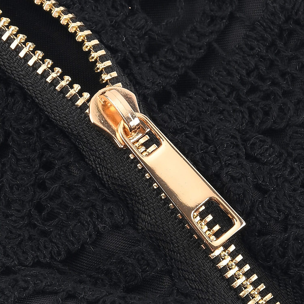 Crochet Crescent Sling Bag with Adjustable Strap - Black