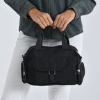 Multi-Pocket Handbag with Crossbody Strap (120 cm) - Black