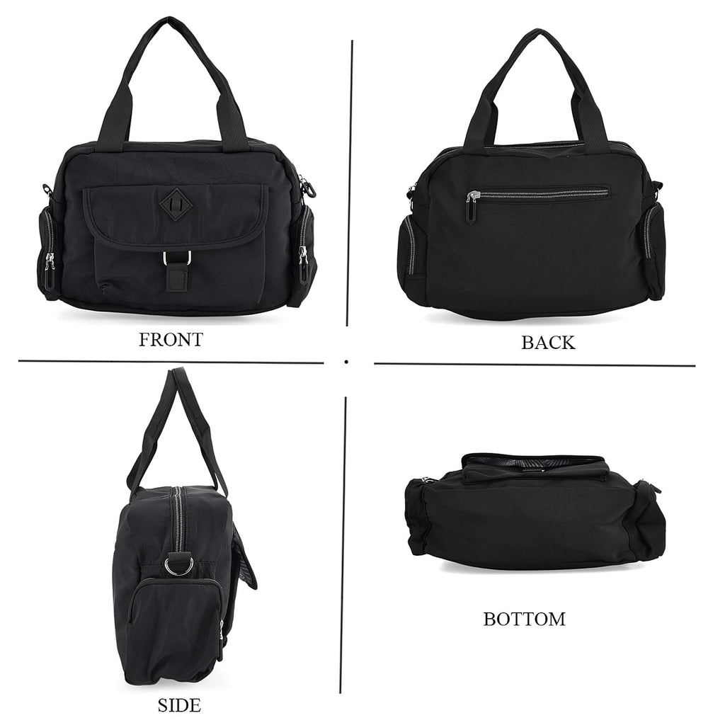 Multi-Pocket Handbag with Crossbody Strap (120 cm) - Black