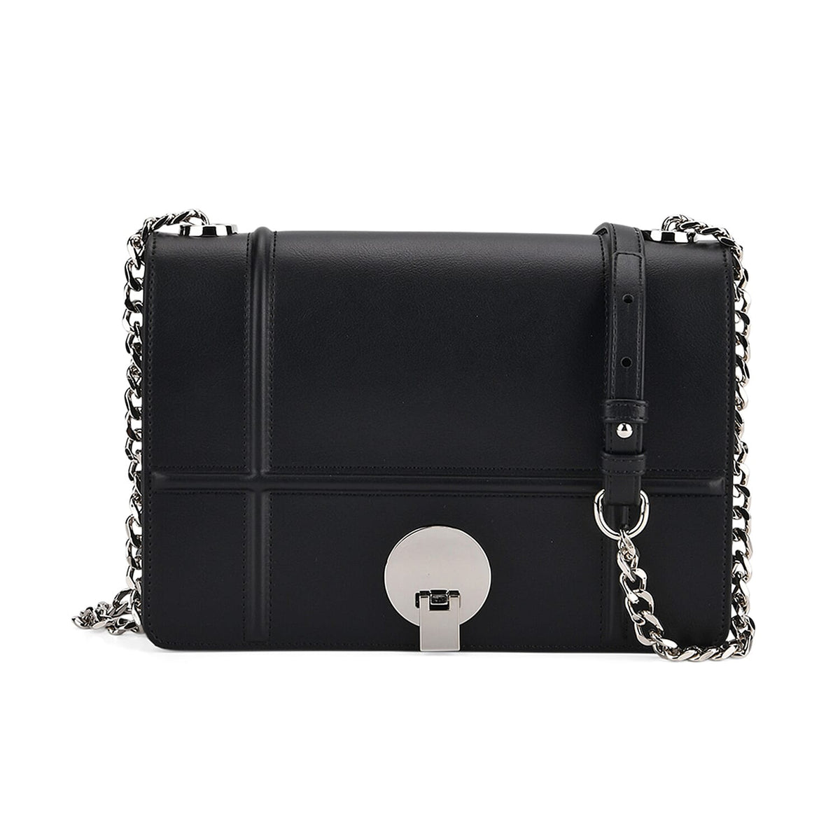 Set of 2 Structured Panel Bag with Silver Chain Strap &amp; Matching Card Slot Purse - Black V32525401 4