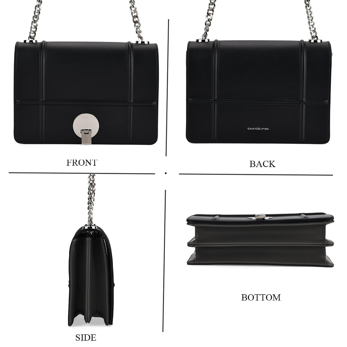 Set of 2 Structured Panel Bag with Silver Chain Strap &amp; Matching Card Slot Purse - Black V32525401 5