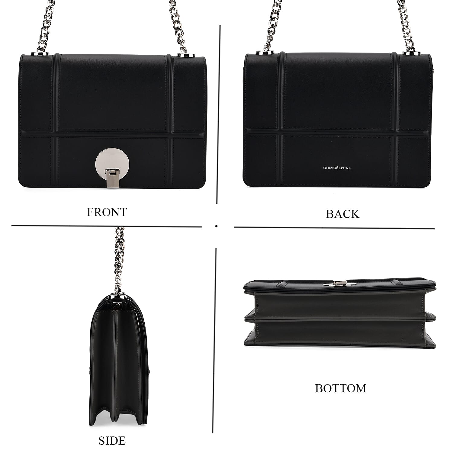 Set of 2 Structured Panel Bag with Silver Chain Strap &amp; Matching Card Slot Purse - Black V32525401 5