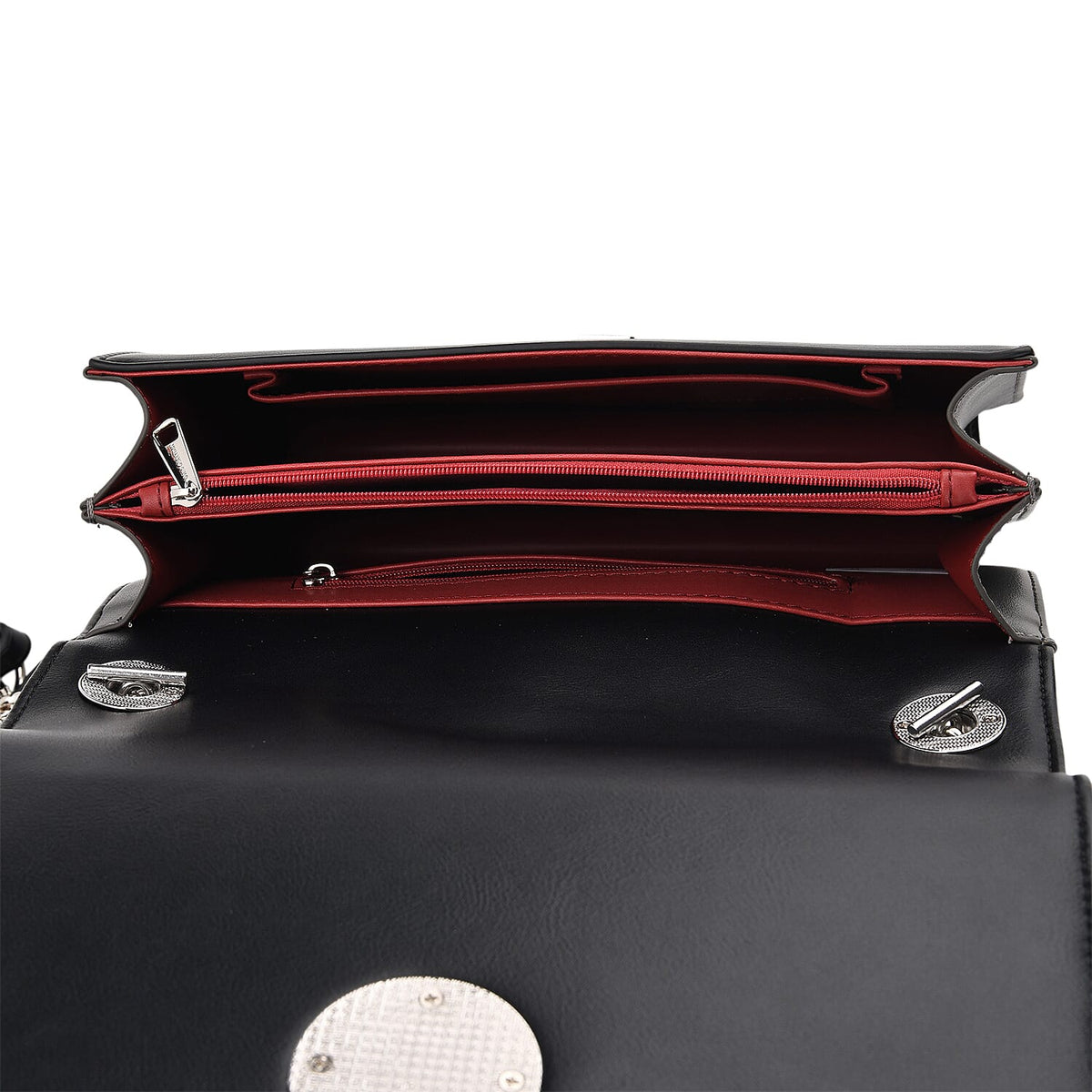 Set of 2 Structured Panel Bag with Silver Chain Strap &amp; Matching Card Slot Purse - Black V32525401 6