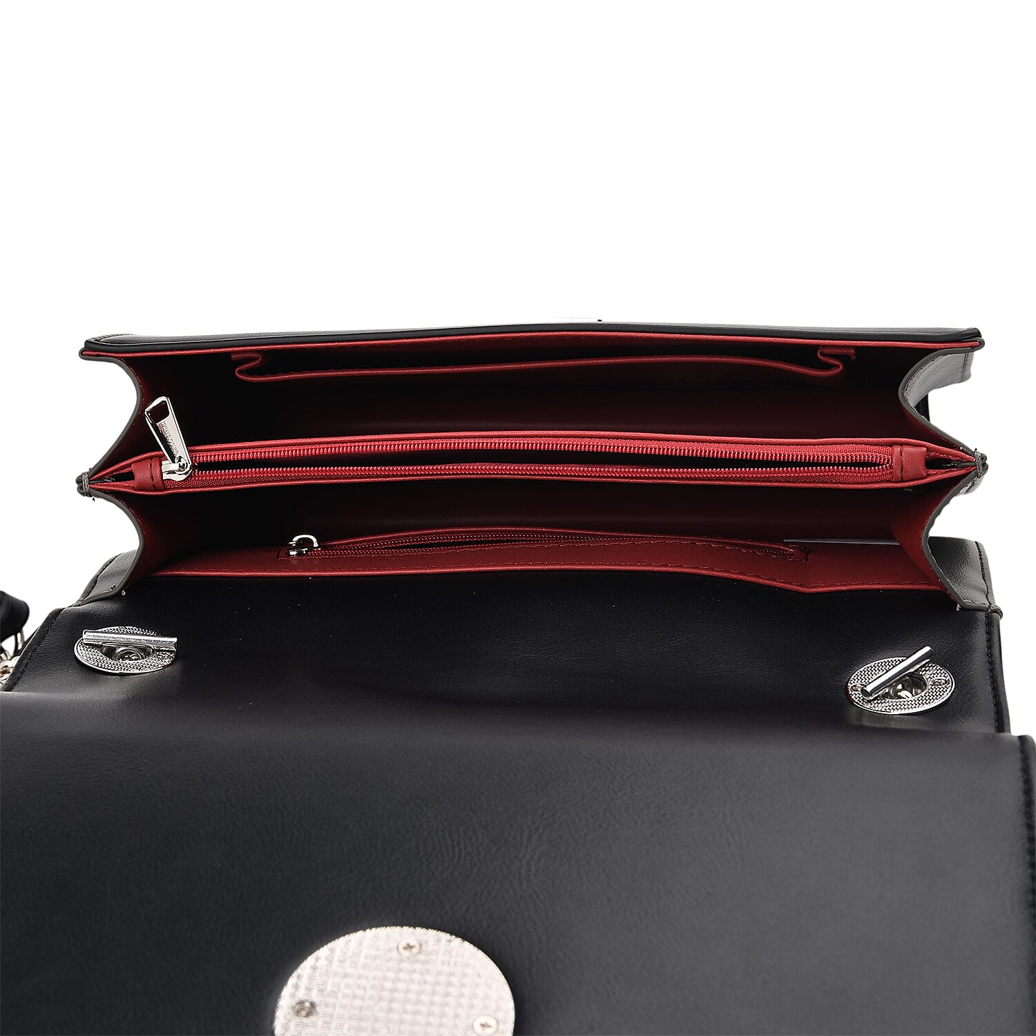 Set of 2 Structured Panel Bag with Silver Chain Strap &amp; Matching Card Slot Purse - Black V32525401 6