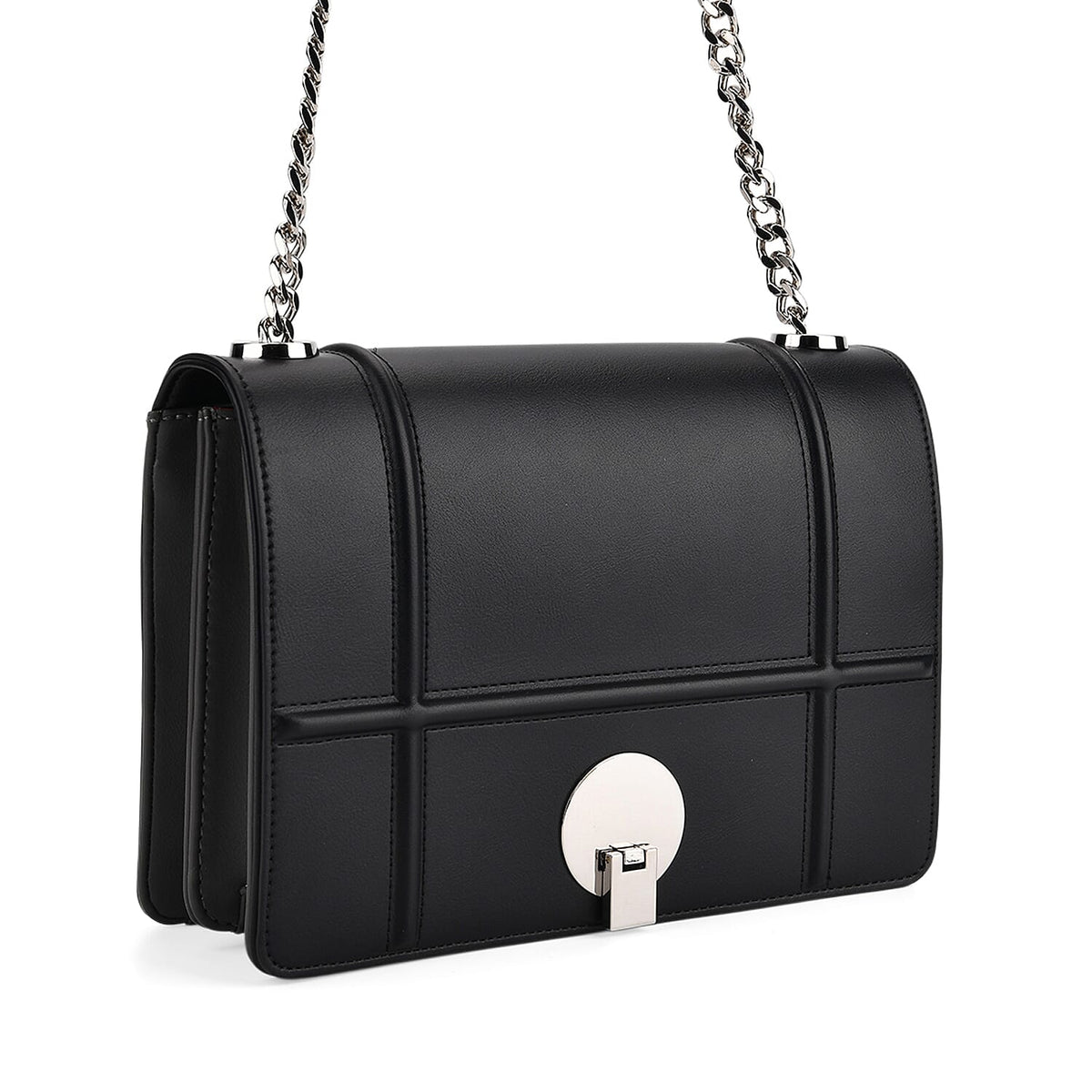 Set of 2 Structured Panel Bag with Silver Chain Strap &amp; Matching Card Slot Purse - Black V32525401 7