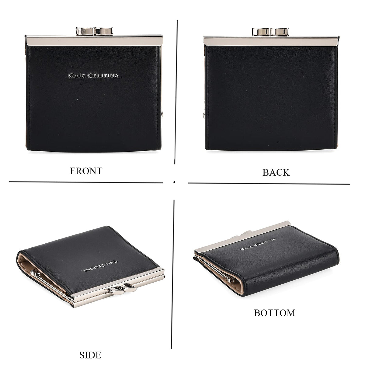 Set of 2 Structured Panel Bag with Silver Chain Strap &amp; Matching Card Slot Purse - Black V32525401 8