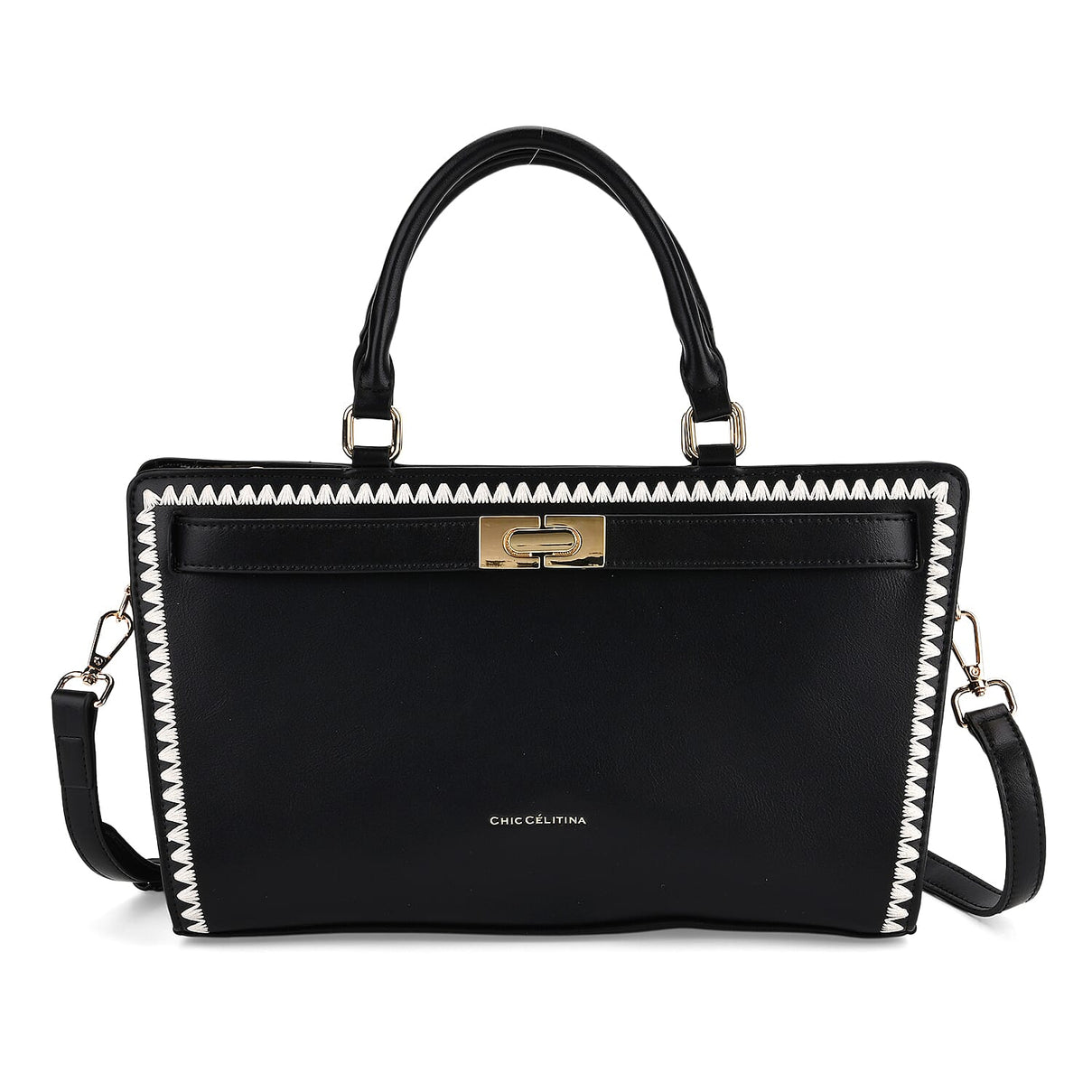 Set of 2 Pearl-Trim Crossbody Satchel Bag (34 cm) with Matching Card Slot Wallet - Black 8242719 5
