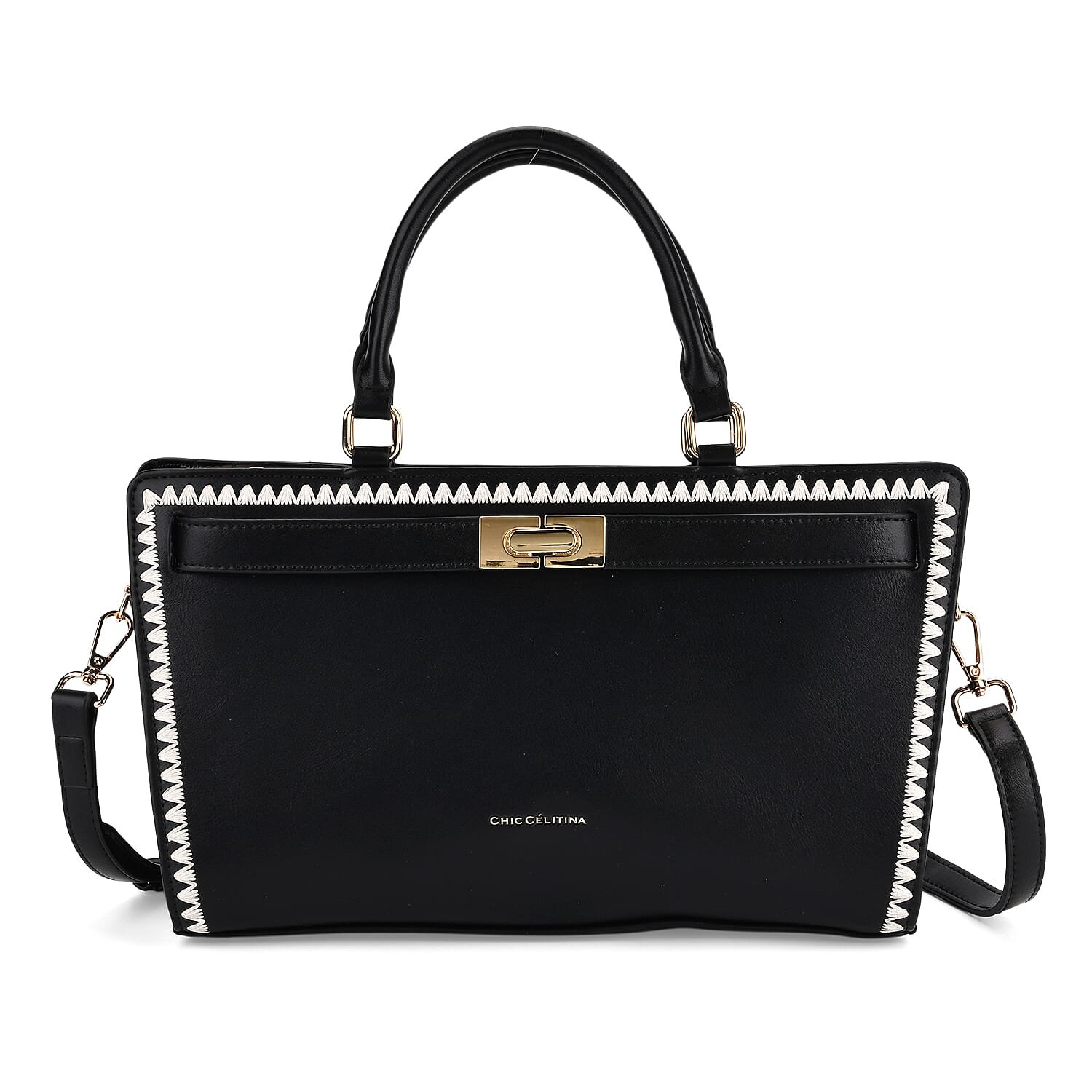 Set of 2 Pearl-Trim Crossbody Satchel Bag (34 cm) with Matching Card Slot Wallet - Black 8242719 5