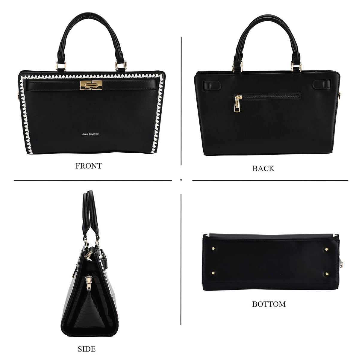 Set of 2 Pearl-Trim Crossbody Satchel Bag (34 cm) with Matching Card Slot Wallet - Black 8242719 6