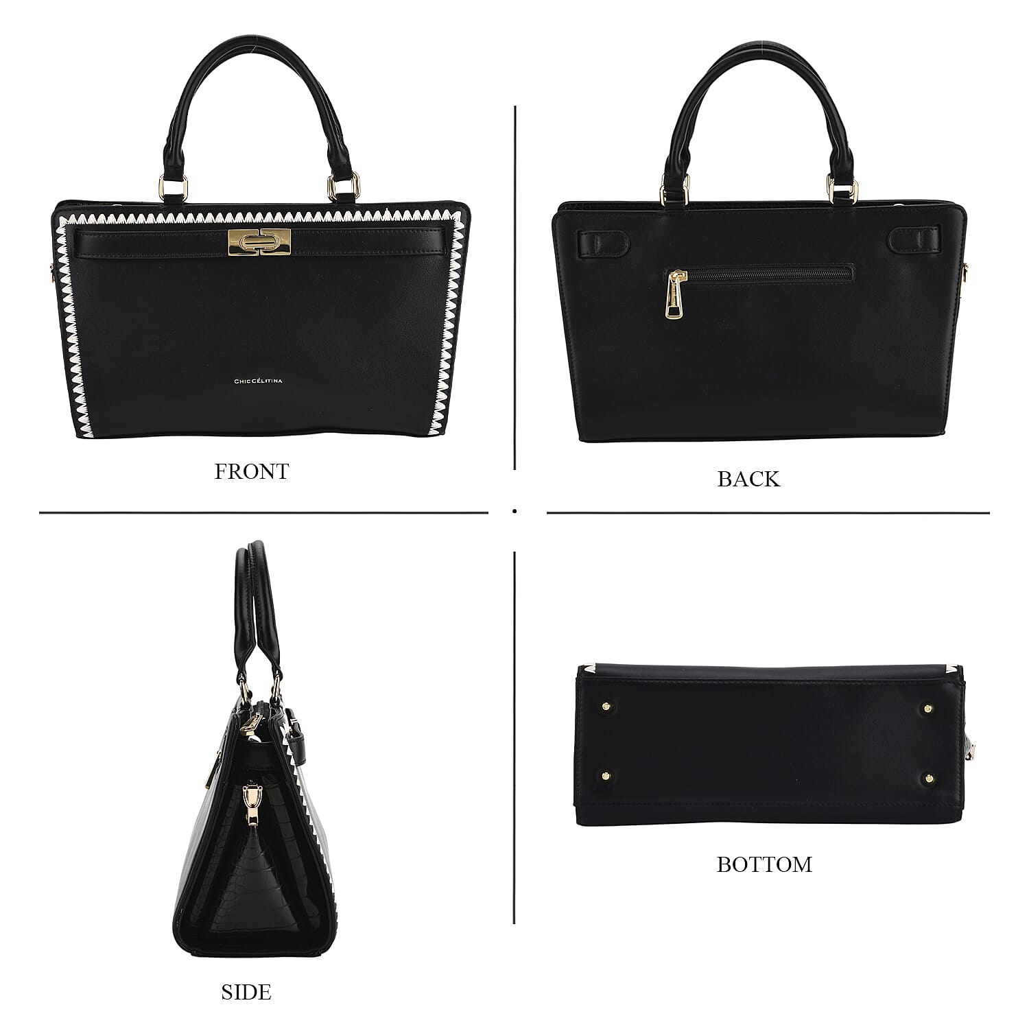 Set of 2 Pearl-Trim Crossbody Satchel Bag (34 cm) with Matching Card Slot Wallet - Black 8242719 6
