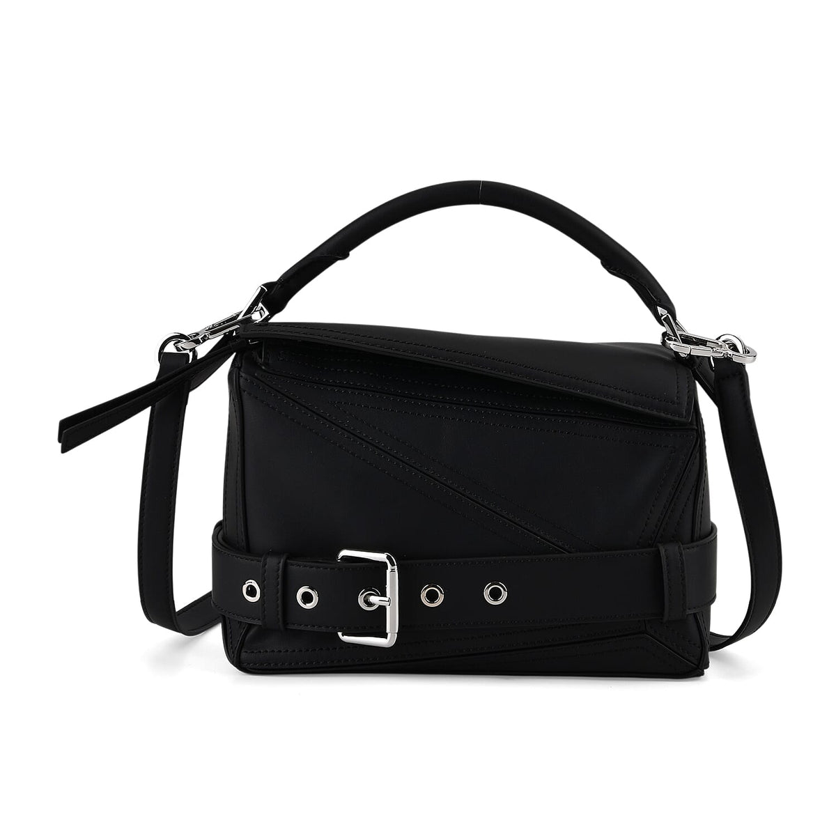 Designer Inspired - Genuine Leather Geometric Panel Handbag with 2 Detachable Straps 8377453 0