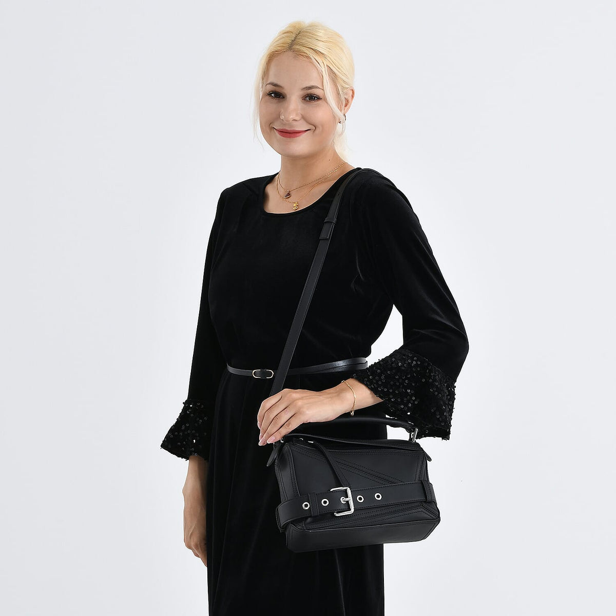 Designer Inspired - Genuine Leather Geometric Panel Handbag with 2 Detachable Straps 8377453 3