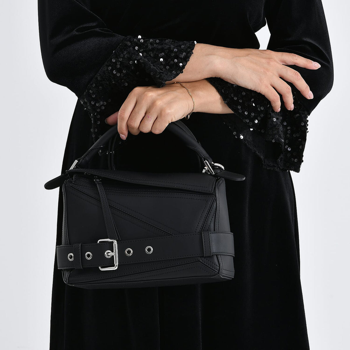 Designer Inspired - Genuine Leather Geometric Panel Handbag with 2 Detachable Straps 8377453 4