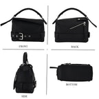 Designer Inspired Genuine Leather  Geometric Panel Handbag with 2 Detachable Straps - Black
