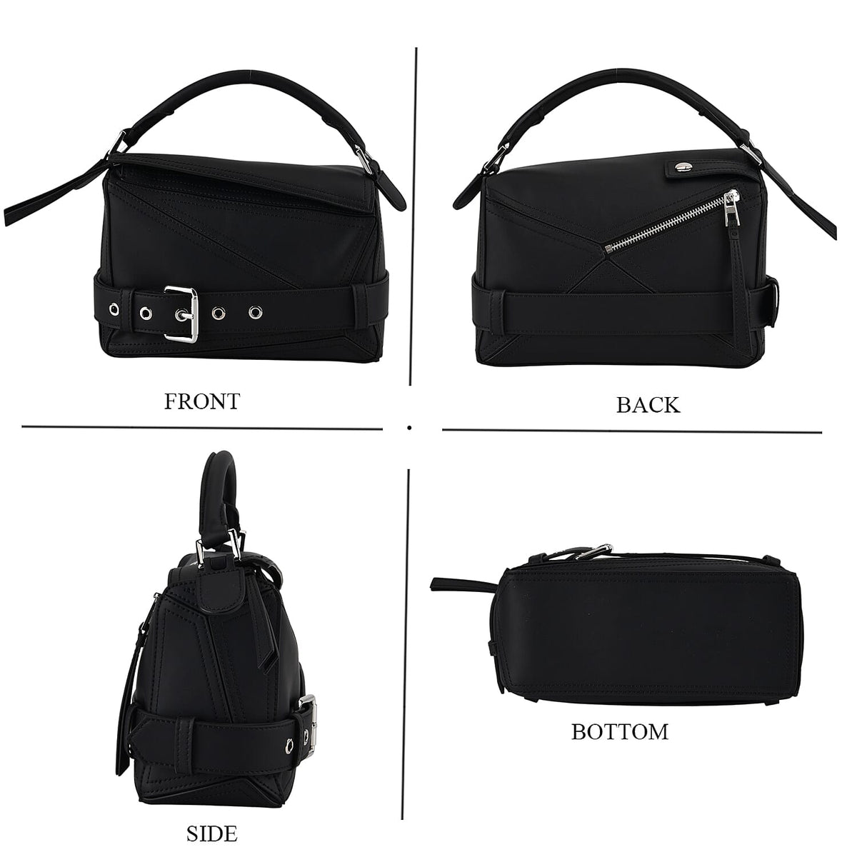 Designer Inspired - Genuine Leather Geometric Panel Handbag with 2 Detachable Straps 8377453 5