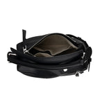 Designer Inspired Genuine Leather  Geometric Panel Handbag with 2 Detachable Straps - Black