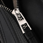 Designer Inspired Genuine Leather  Geometric Panel Handbag with 2 Detachable Straps - Black