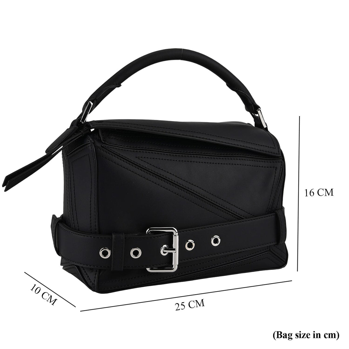 Designer Inspired - Genuine Leather Geometric Panel Handbag with 2 Detachable Straps 8377453 8