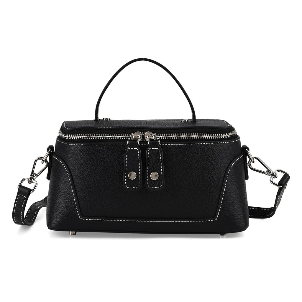 Milan Closeout- Full Grain 100% Genuine Leather Handbag -Black