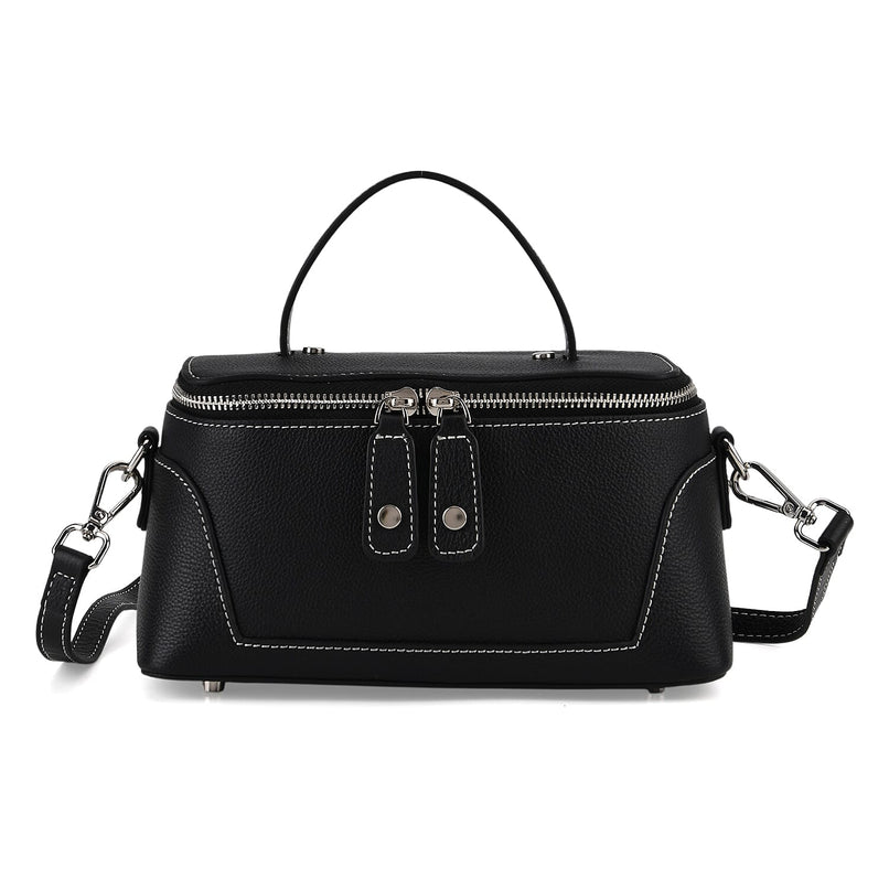 Milan Closeout- Full Grain 100% Genuine Leather Handbag -Black