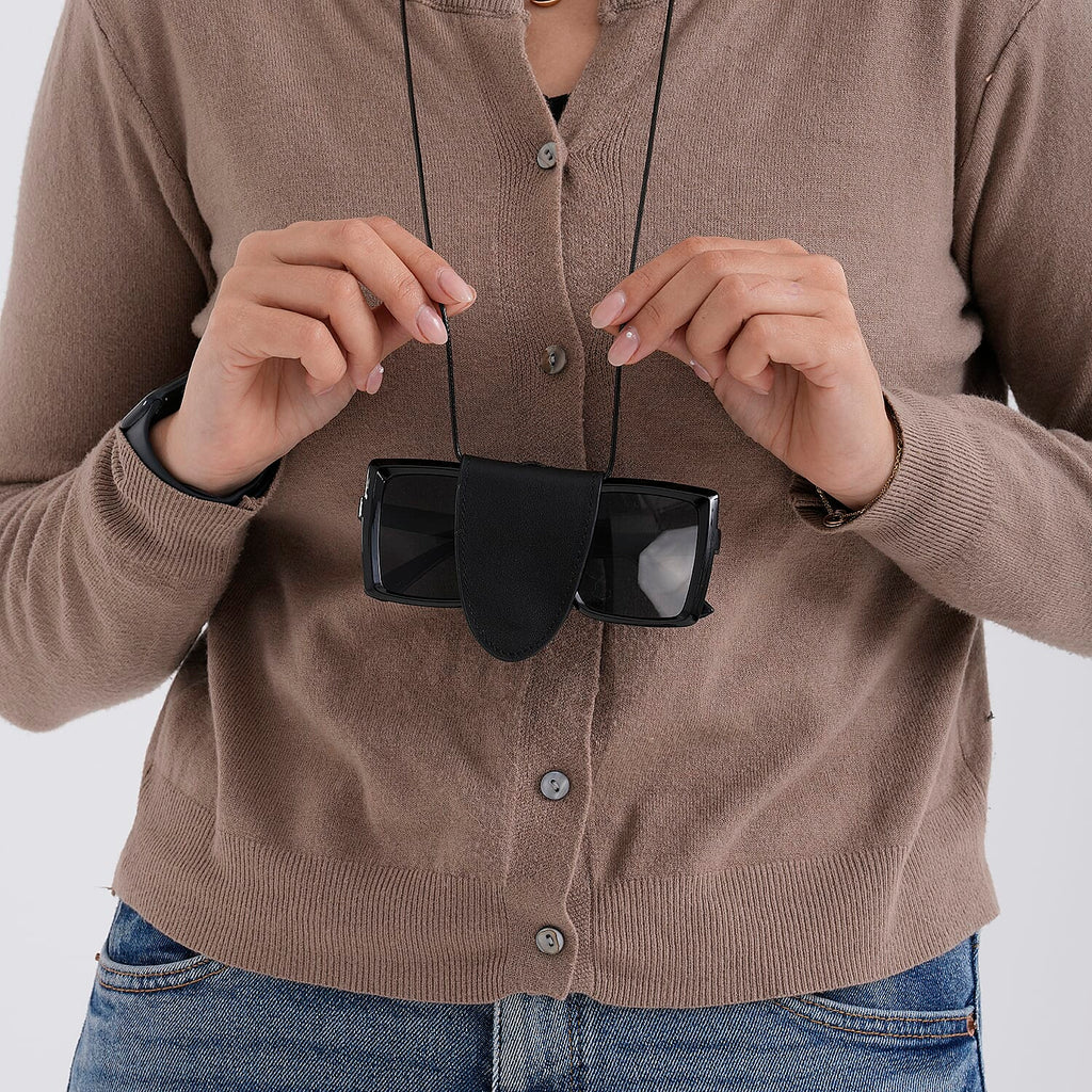 Genuine Leather Magnetic Sunglass Holder Strap - Black