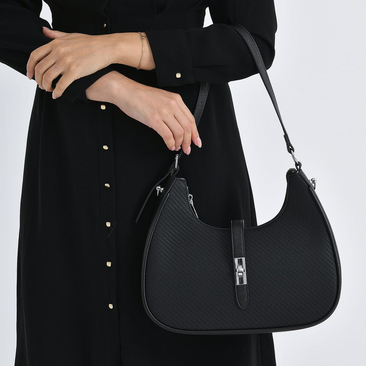 Elegant Hobo Shoulder Bag with Adjustable Strap - Black V32356477 4