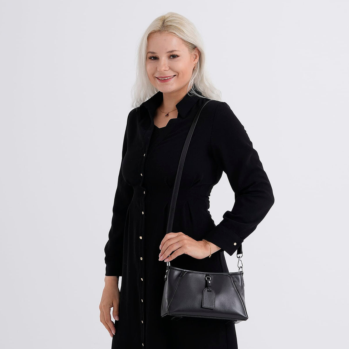 Limited Edition Designer Inspired - Premium Leather Shoulder Bag with Dual Interchangeable Straps - Black 8419378 3