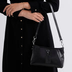 Limited Edition Designer Inspired - Premium Leather Shoulder Bag with Dual Interchangeable Straps - Black