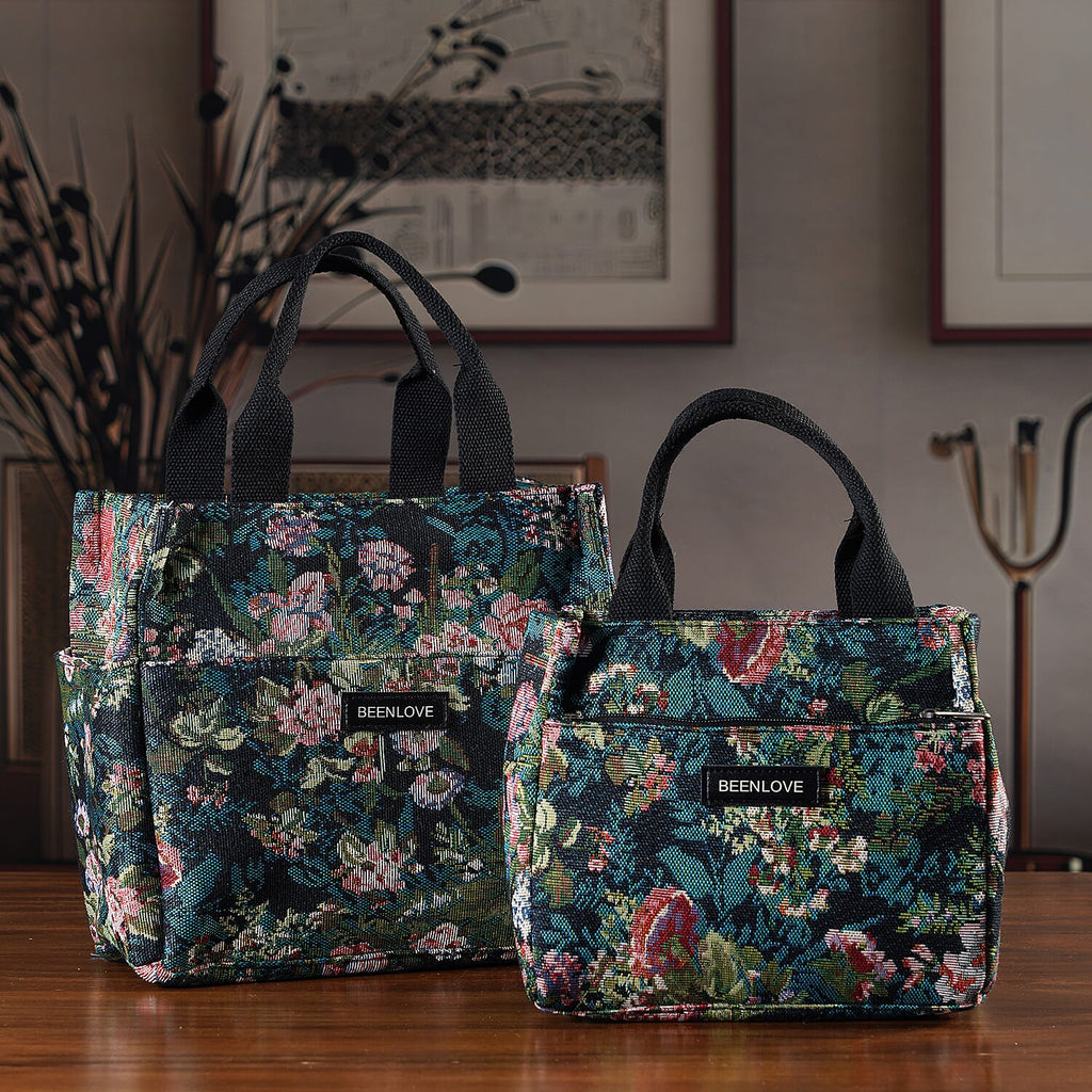 Set of 2 Tropical Print Insulated Tote Bags - Black & Multicolour