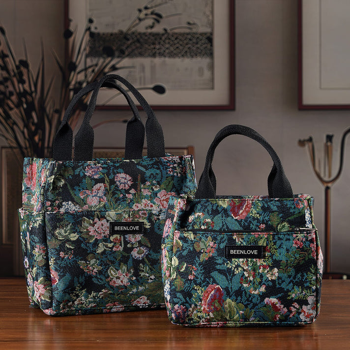 Set of 2 Tropical Print Insulated Tote Bags - Black &amp; Multicolour V32627394 2