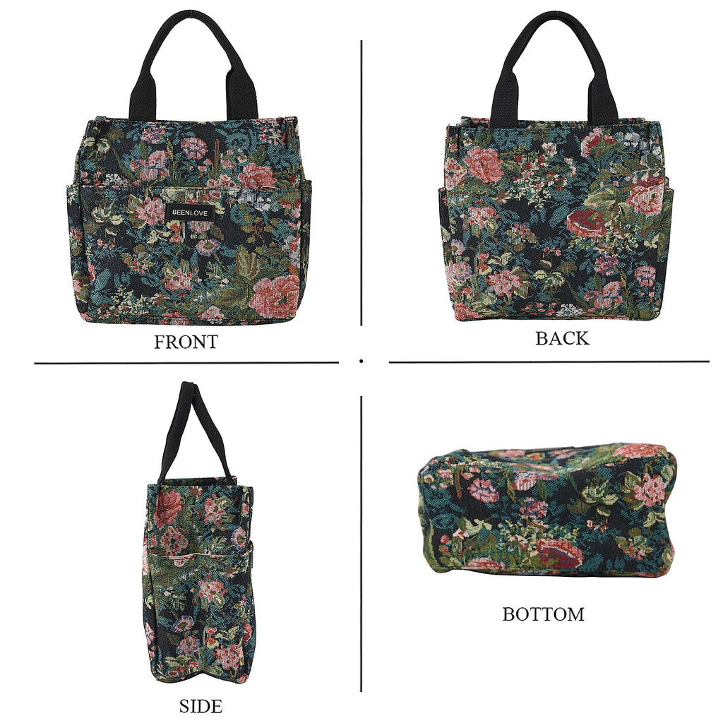 Set of 2 Tropical Print Insulated Tote Bags - Black & Multicolour
