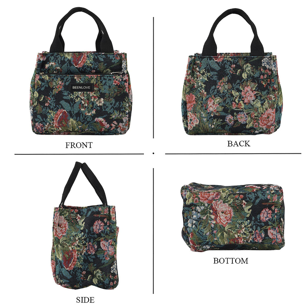 Set of 2 Tropical Print Insulated Tote Bags - Black & Multicolour