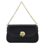 Designer Inspired - Convertible Clutch & Baguette Shoulder Bag with Chain Strap - Black