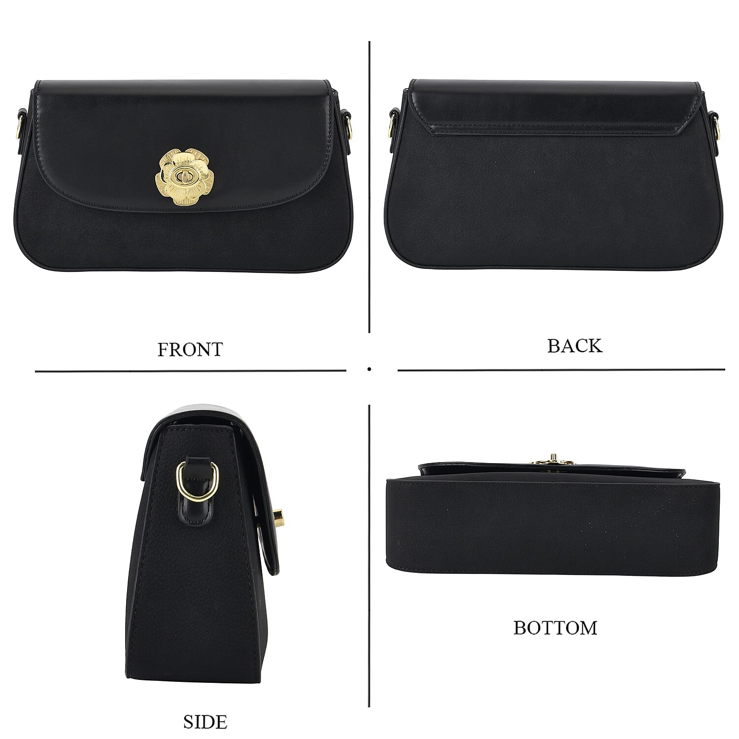 Designer Inspired - Convertible Clutch &amp; Baguette Shoulder Bag with Chain Strap - Black V32537238 5