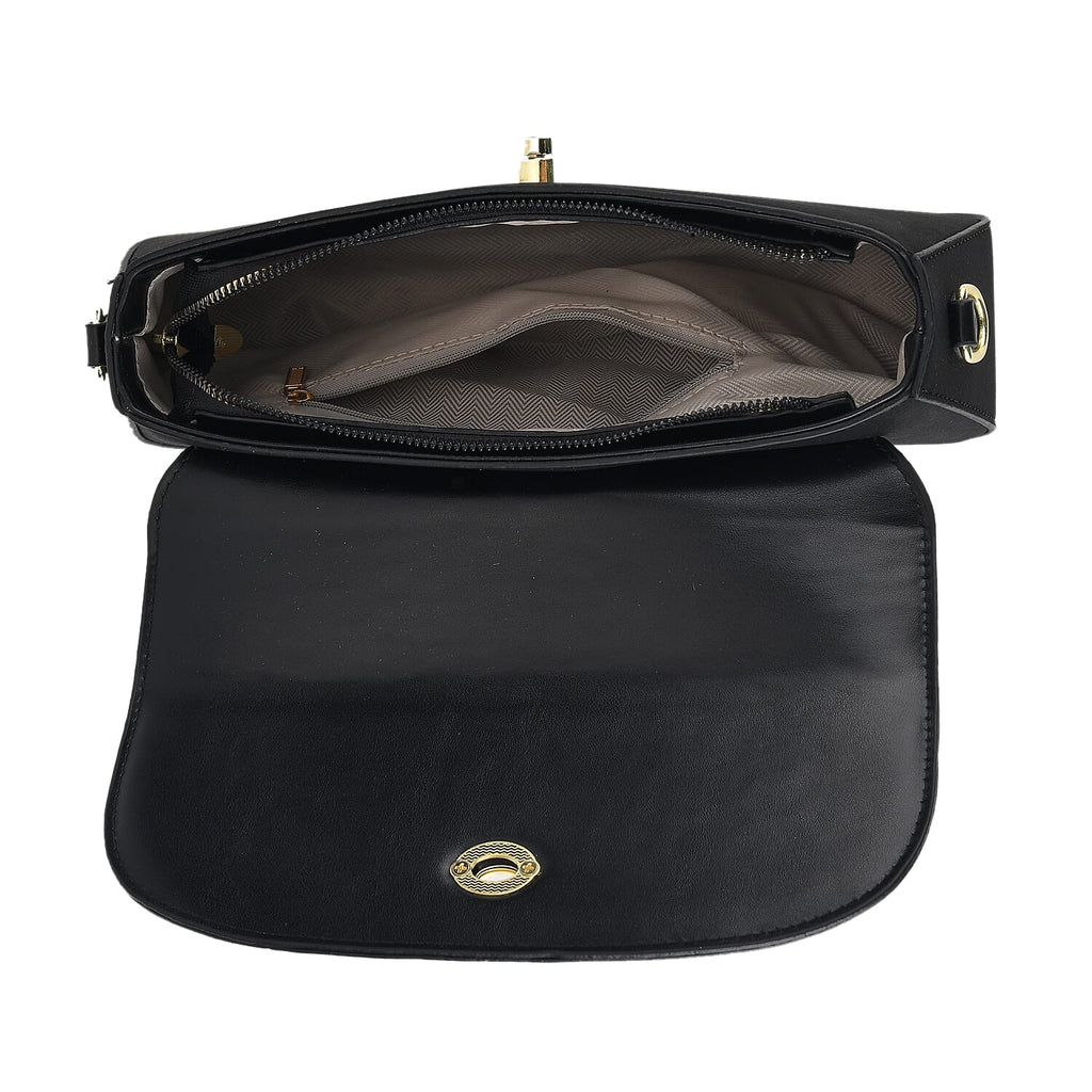 Designer Inspired - Convertible Clutch & Baguette Shoulder Bag with Chain Strap - Black