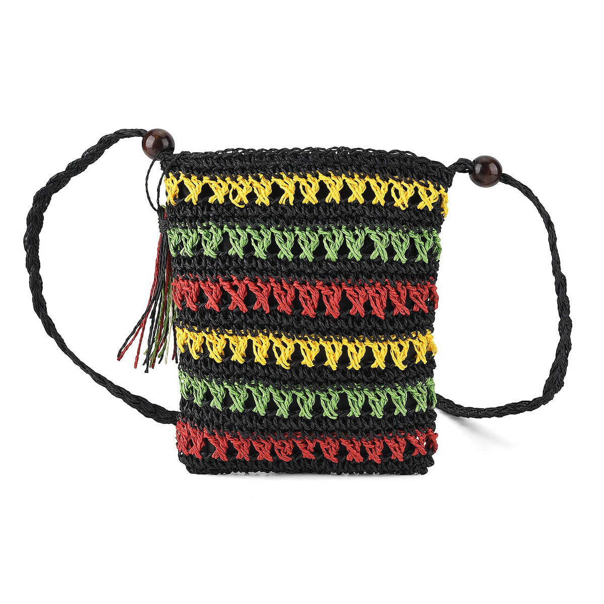 Striped Crochet Messenger Crossbody Bag - Black V32515875 0