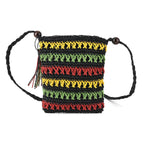 Striped Crochet Messenger Crossbody Bag - Black